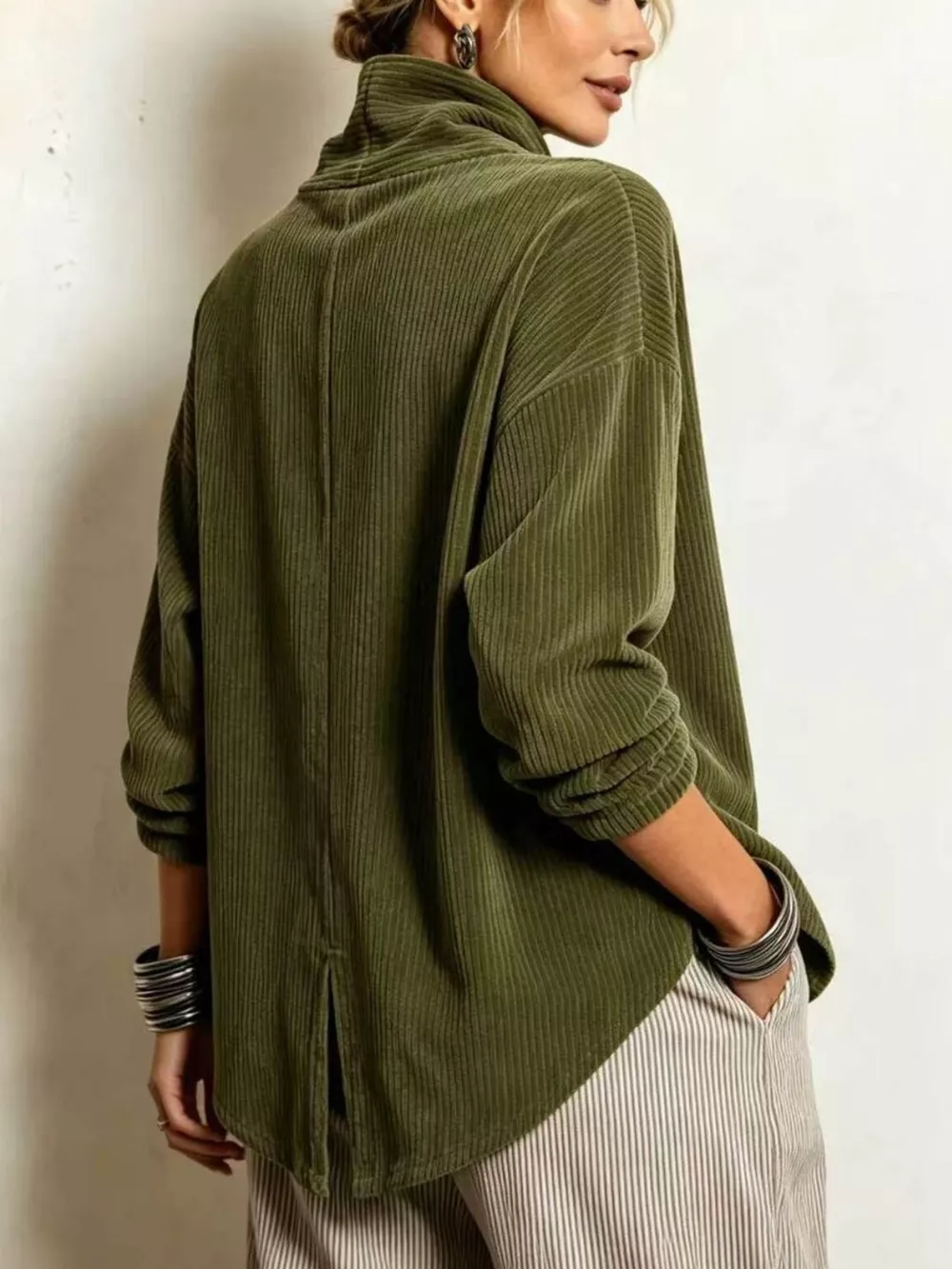 Asymmetric Button-Up Corduroy Jacket, image 2