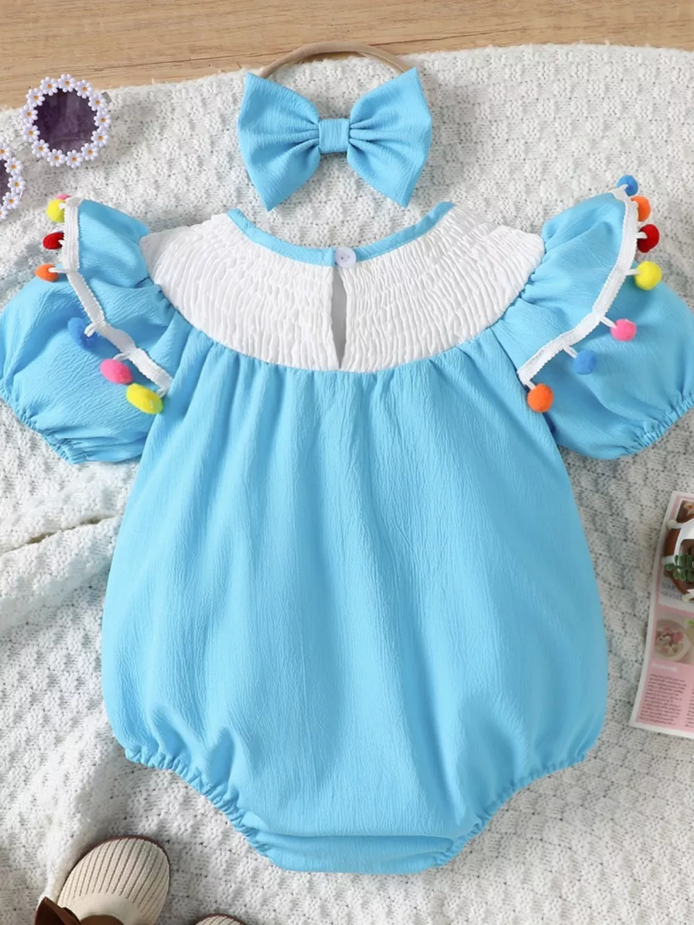 Children's Embroidered Smocked One-Piece with Headband, image 11