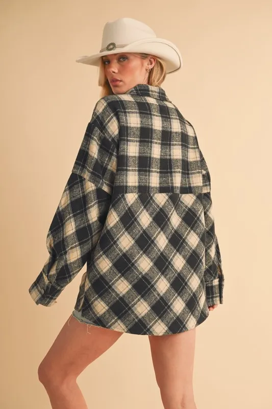 Slit Plaid Half Zip Drop Shoulder Top, image 3