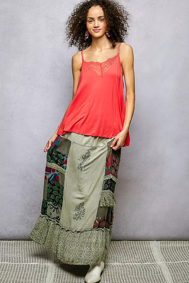 Printed Patchwork Embroidered Ruffled Skirt, image 4
