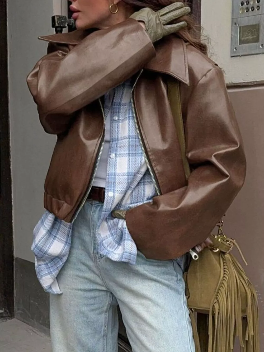 Faux Leather Zip Up Jacket, image 4