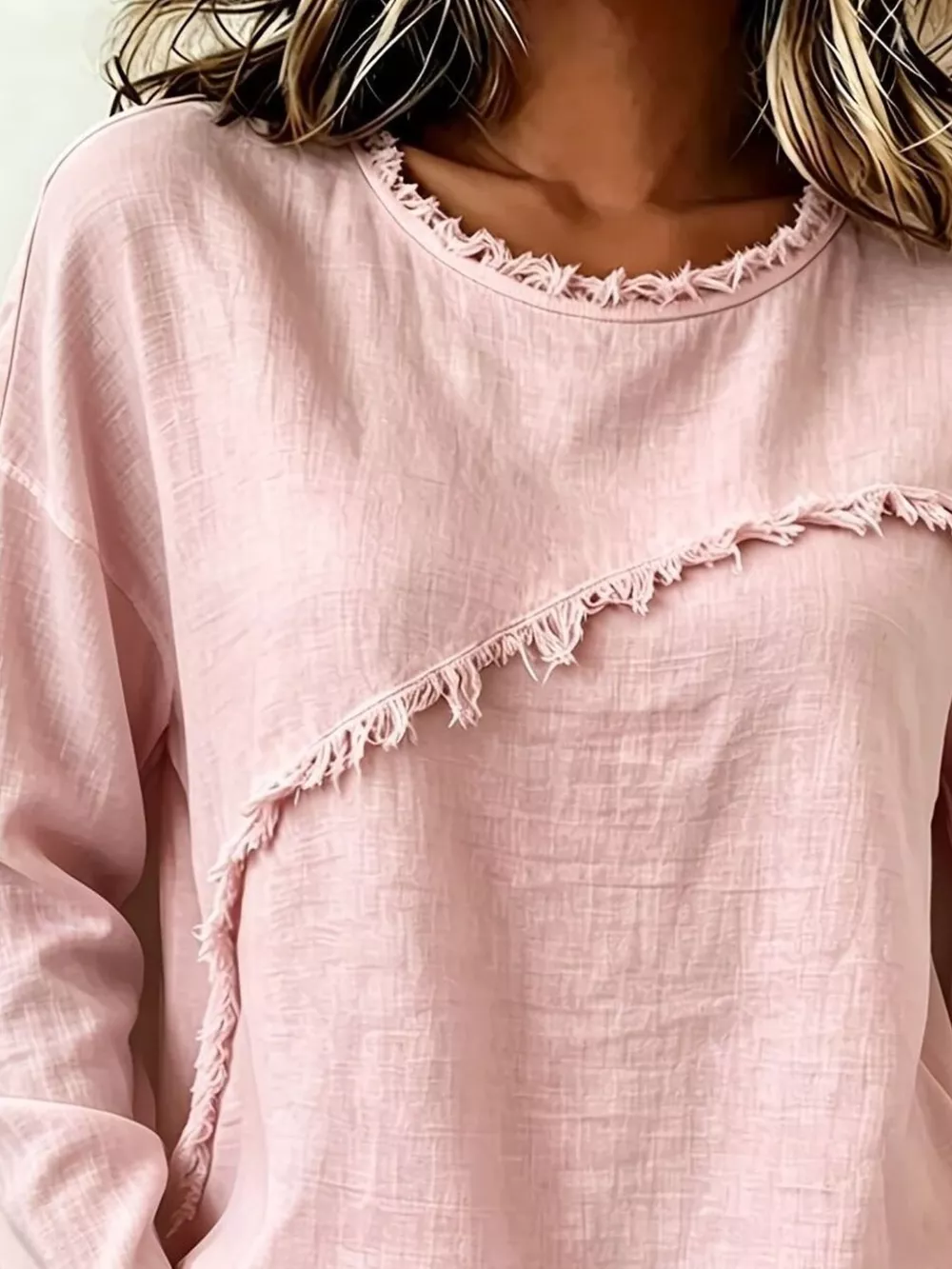 Frayed Hem Dropped Shoulder Blouse, image 2