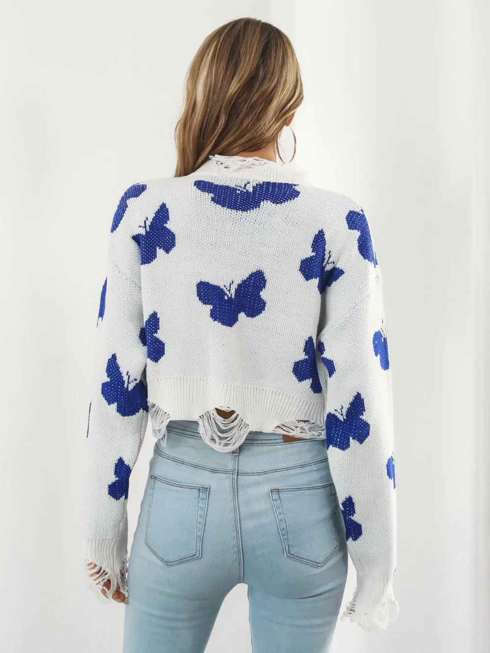 Distressed Butterfly Cropped Sweater, image 9