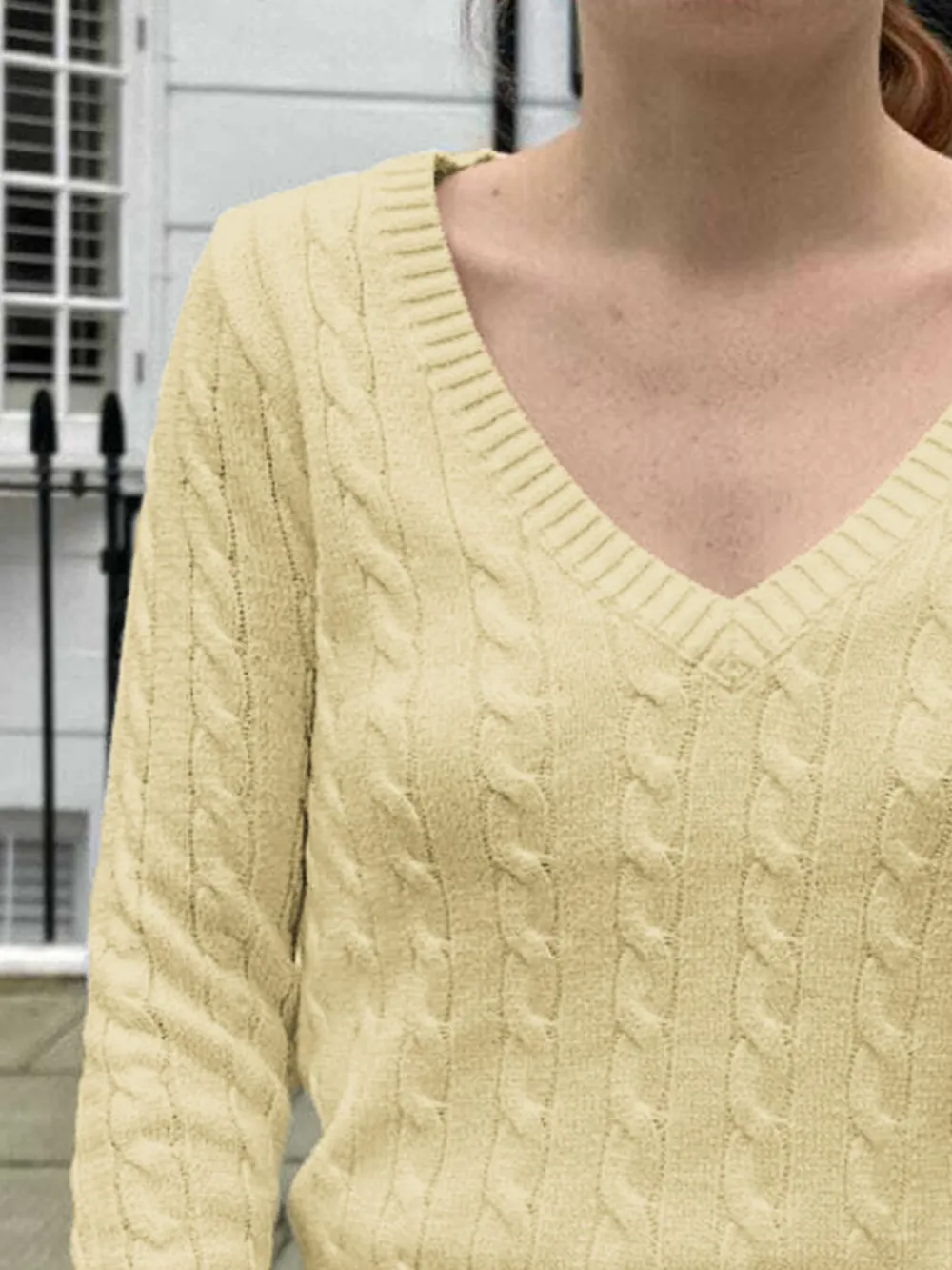 Cable Knit V-Neck Sweater, image 5