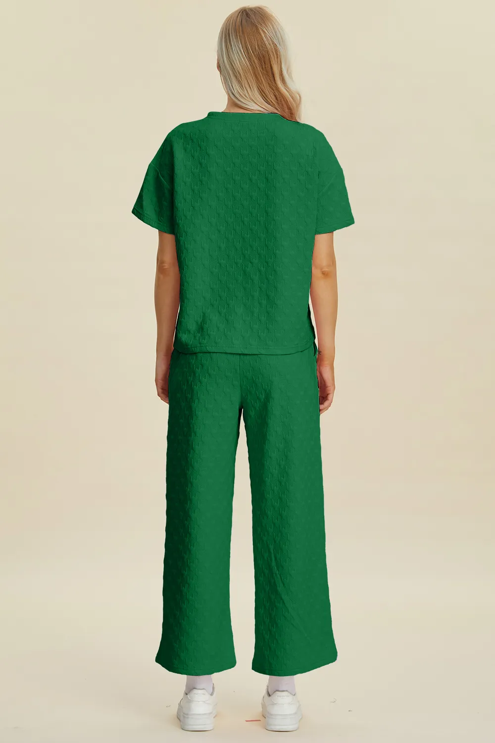 Full Size Texture Round Neck Short Sleeve Top and Pants Set, image 15