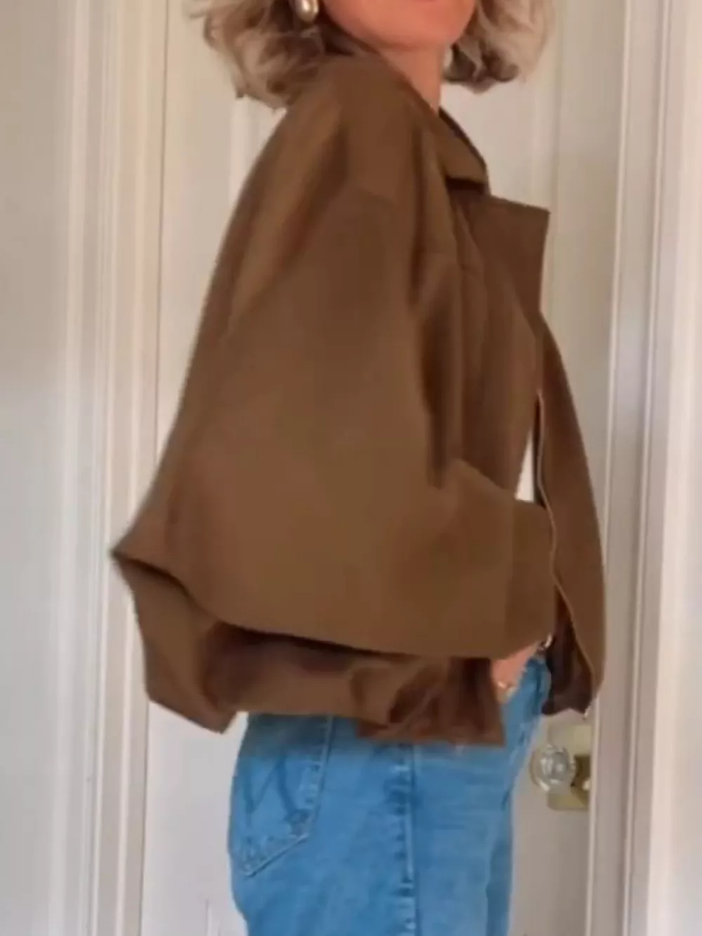 Zip Up Dropped Shoulder Suede Jacket, image 7