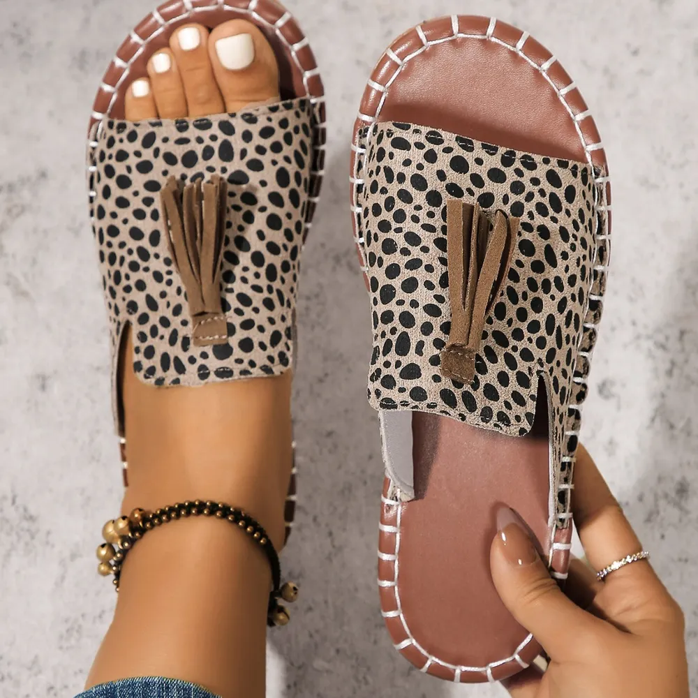 Fringe Leopard Open Toe Sandals, image 4