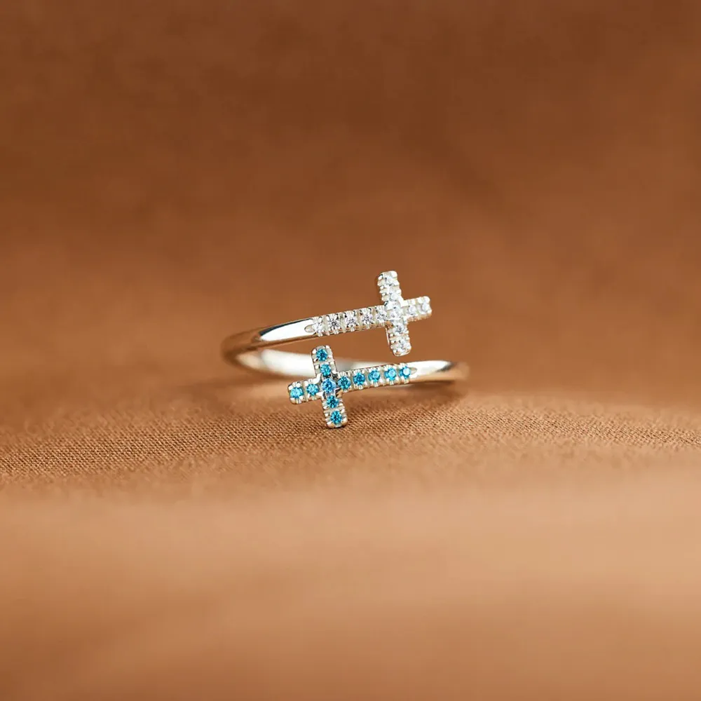 Zircon 925 Sterling Silver Double Cross Bypass Ring, image 3