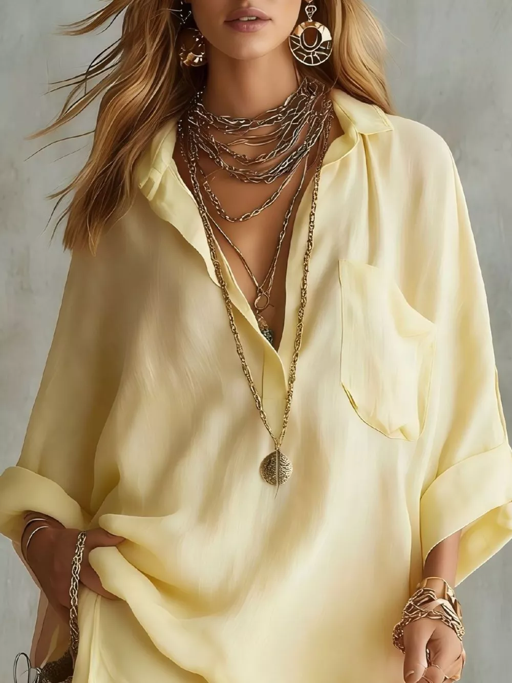Full Size Oversized Long Sleeve Shirt and Shorts Two-Piece Set Plus Size, image 9