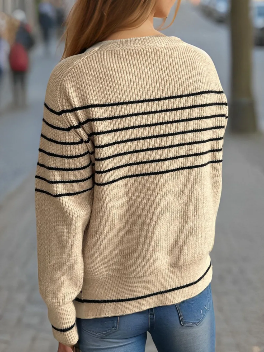 Striped Round Neck Long Sleeve Sweater, image 9