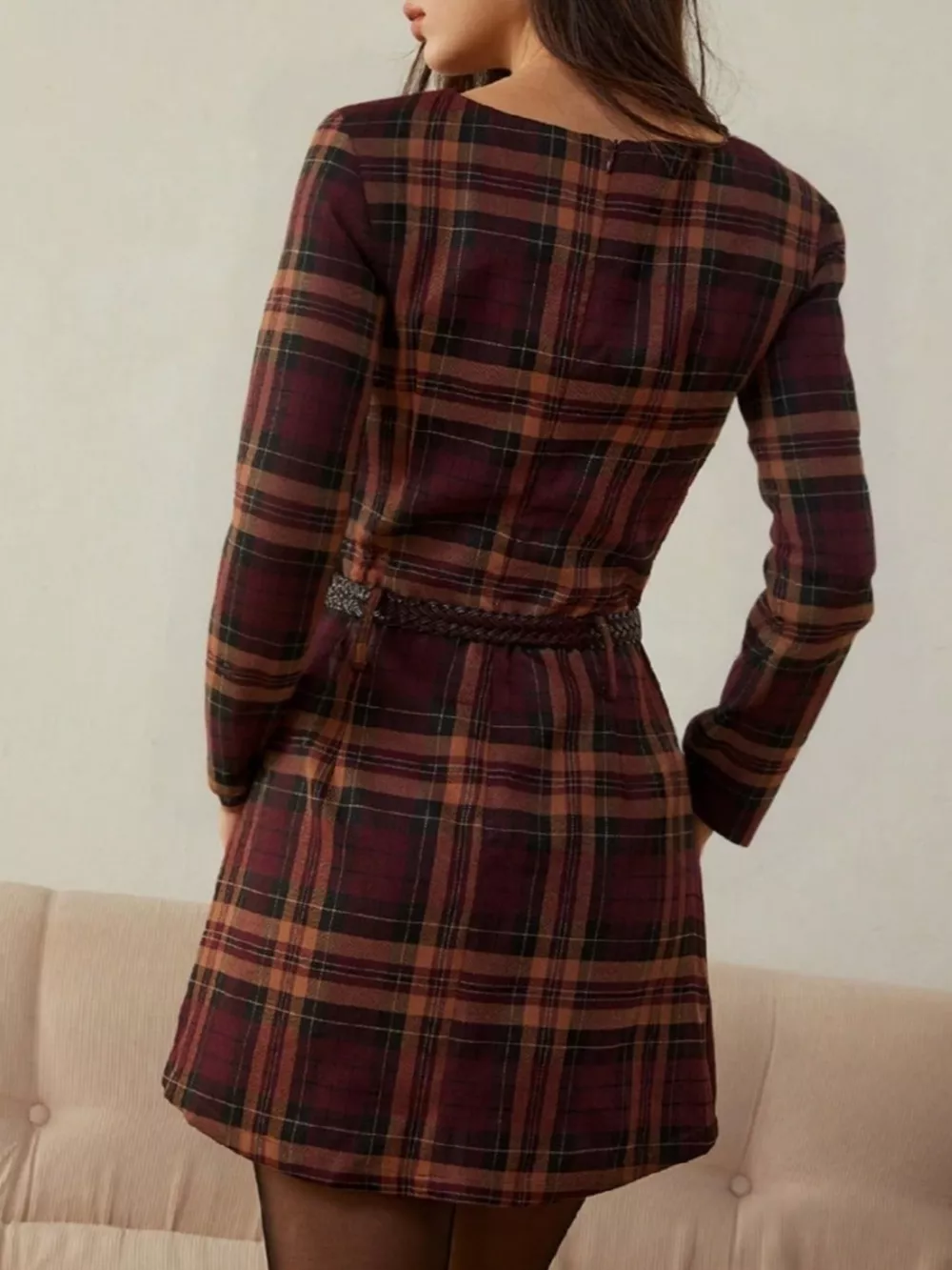 Plaid Long Sleeve Mini Dress, image 3
