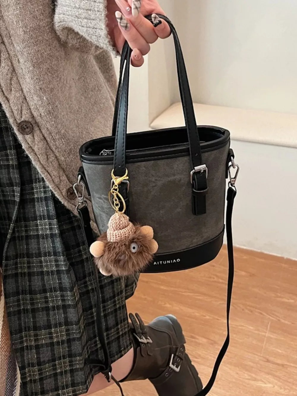 Two-Tone Bucket Crossbody Bag, image 7