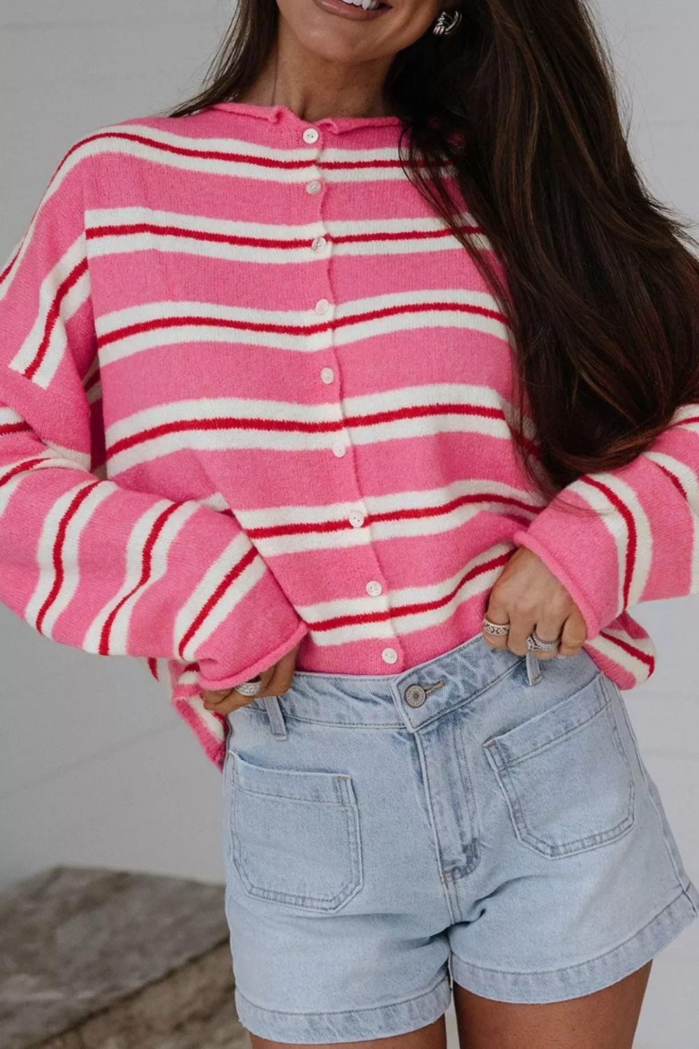 Striped Button-Up Cardigan, image 4