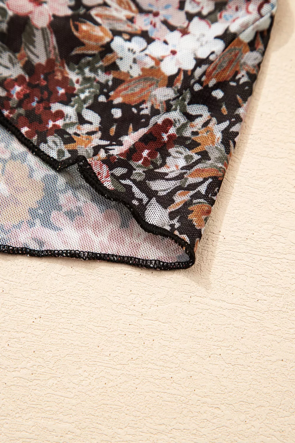 Floral Print Mock Neck Sheer Mesh Top, image 11