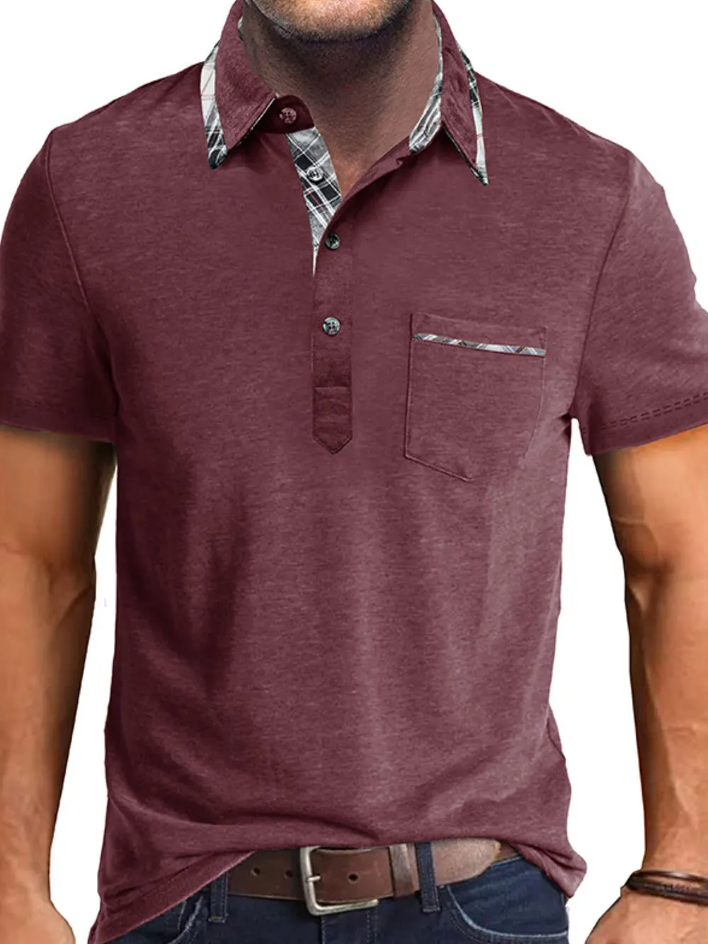 Men's Full Size Classic Plaid Collar Cotton Polo Shirt Plus Size, image 14