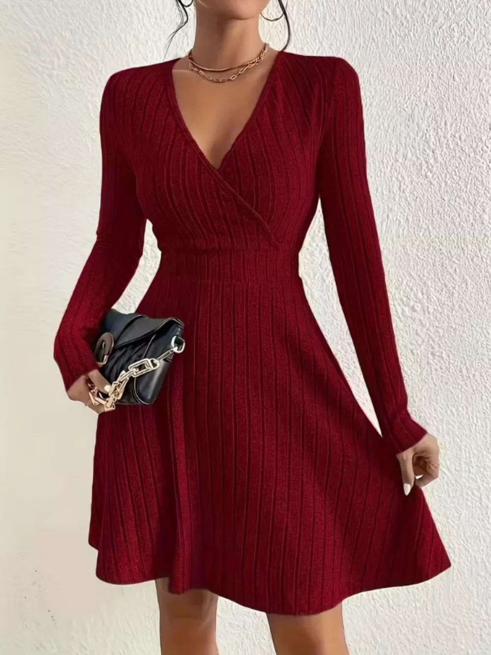 Ribbed Knit Wrap Mini Dress, image 26