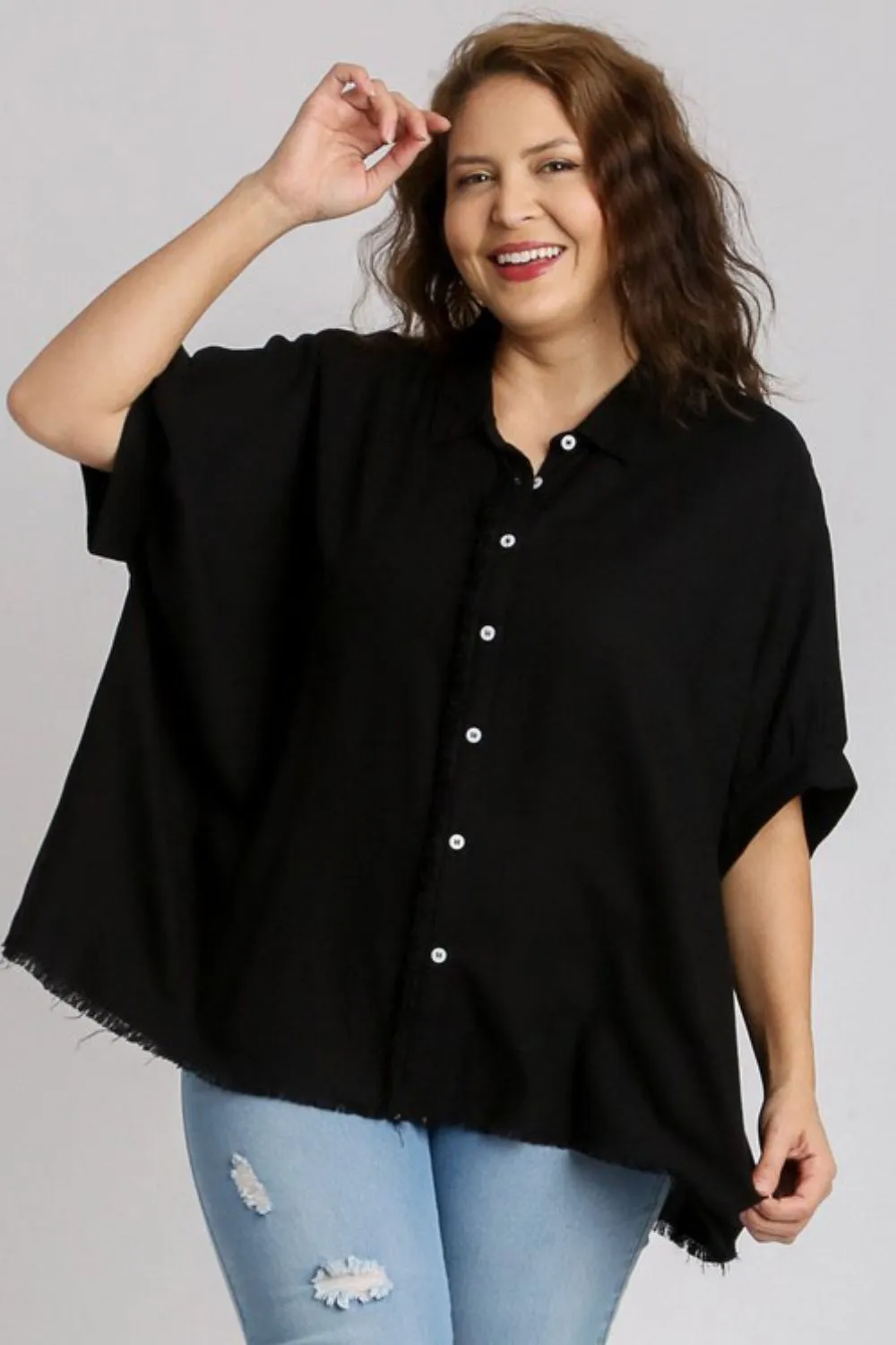 Full Size Linen Blend Button Down Shirt Plus Size, image 2