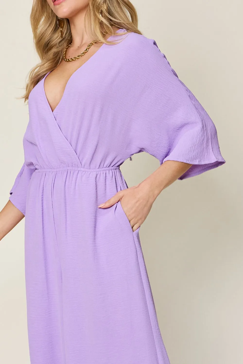 Full Size Surplice Wide Leg Jumpsuit with Pockets, image 15