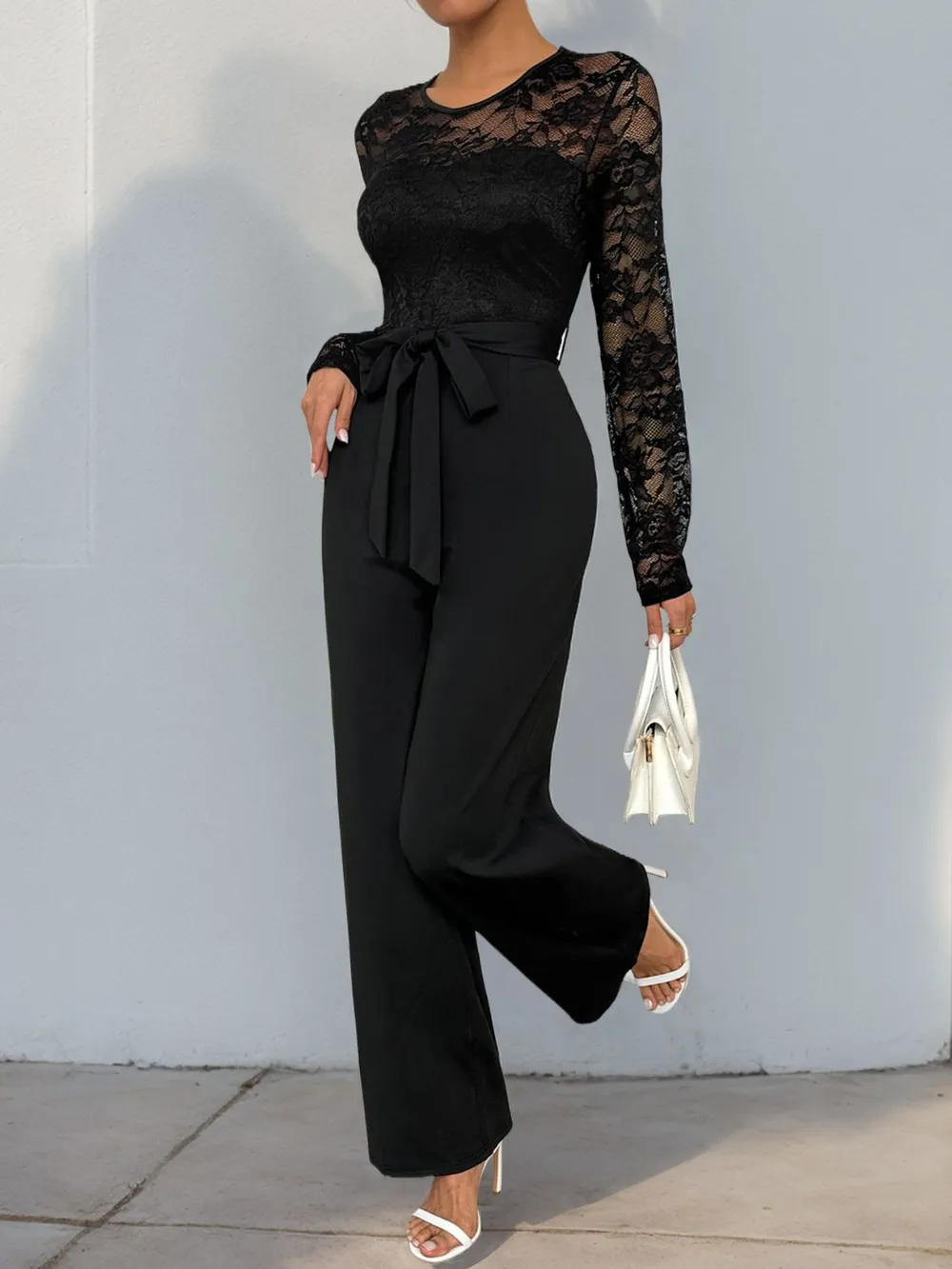 Lace Round Neck Long Sleeve Jumpsuit, image 6