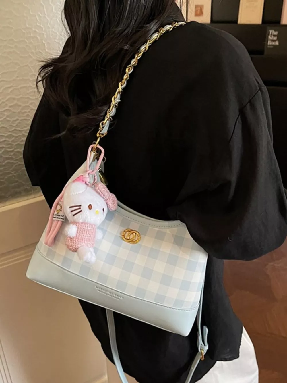 Plaid Pattern Chain Decor Shoulder Bag, image 6