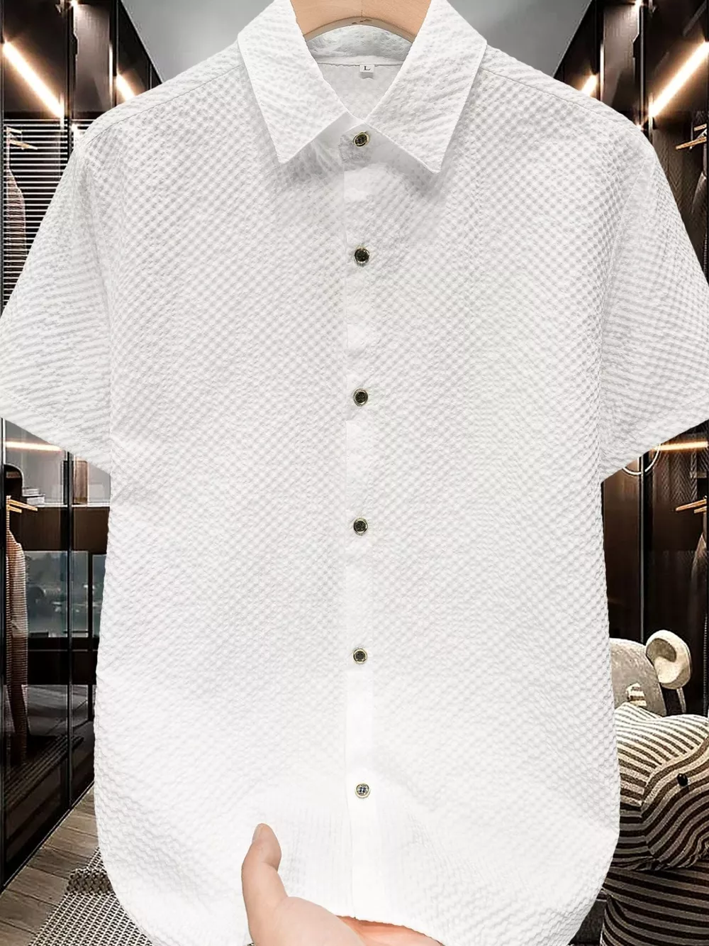 Men's Plus Size Textured Short-Sleeve Shirt, image 2