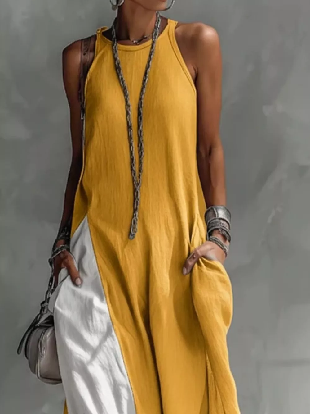 Two-Tone Sleeveless Maxi Dress, image 7