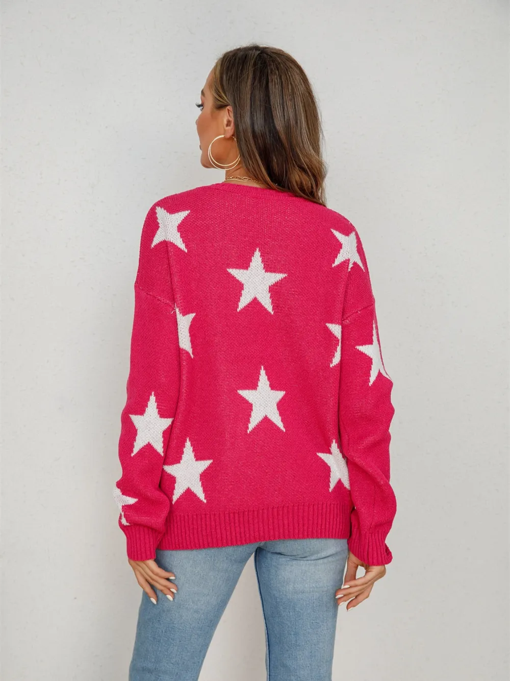 Star Round Neck Dropped Shoulder Sweater, image 13