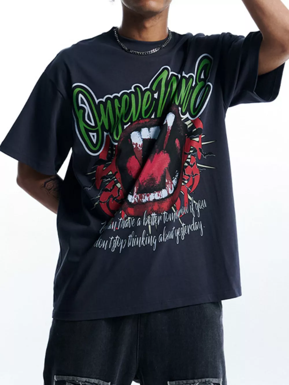 Men's Graphic Round Neck Oversized T-Shirt, image 3