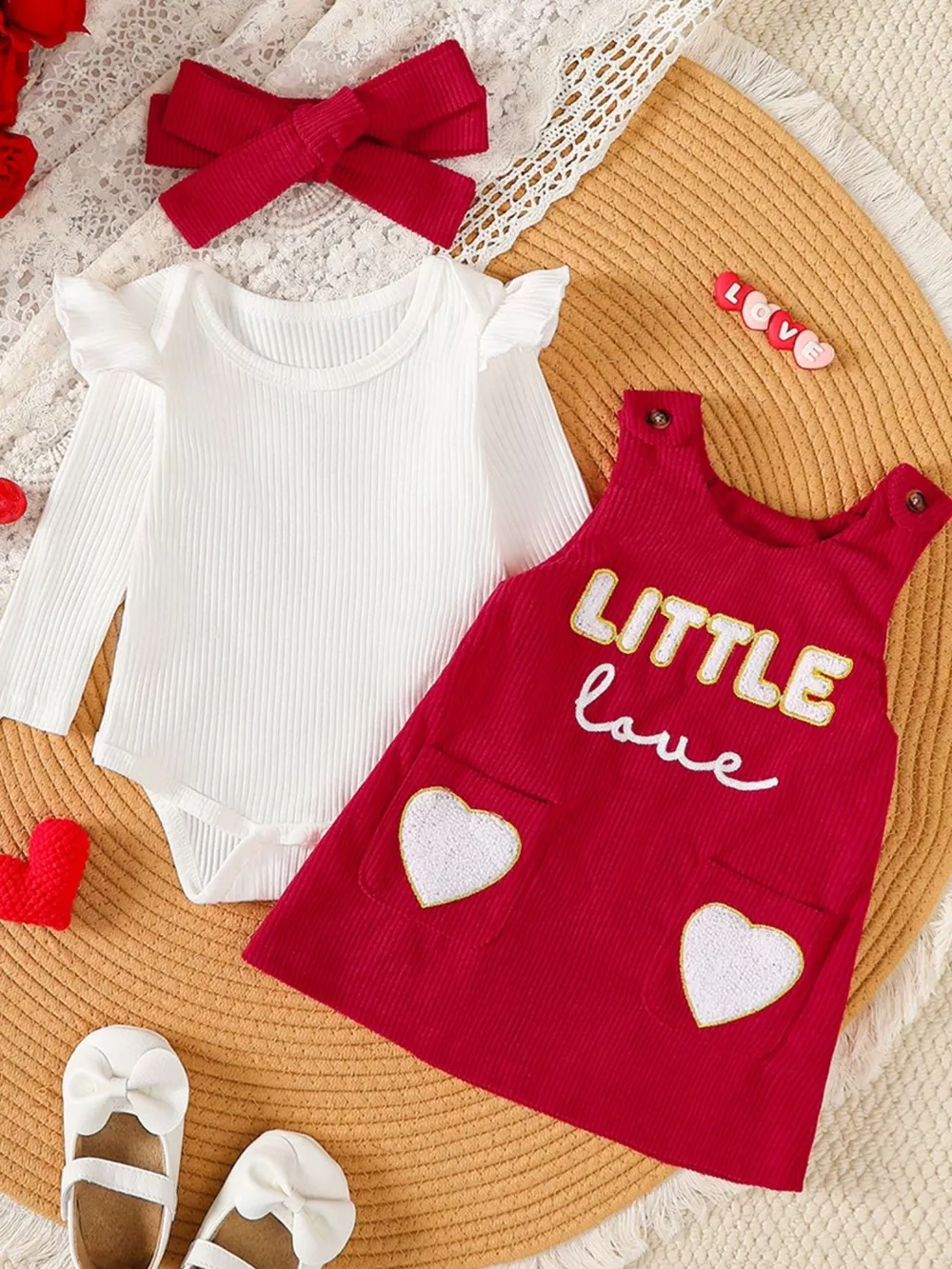 Children's Ruffled Bodysuit and Dress Set with Headband, image 2