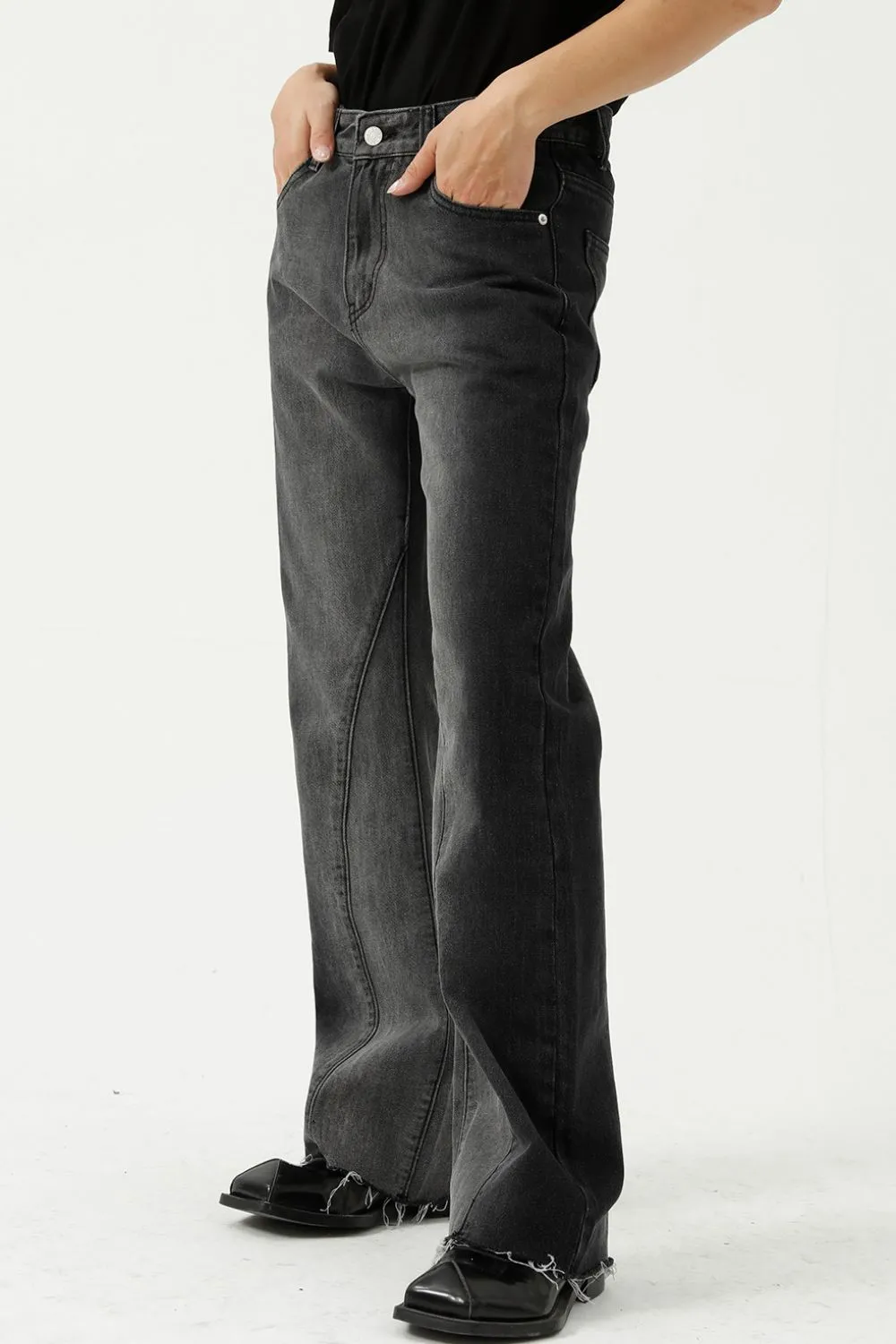 Frayed Hem Jeans with Pockets, image 2