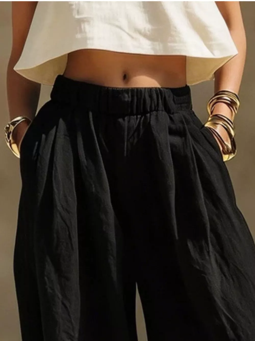 Full Size Elastic Waistband Wide Leg Pants Plus Size, image 8