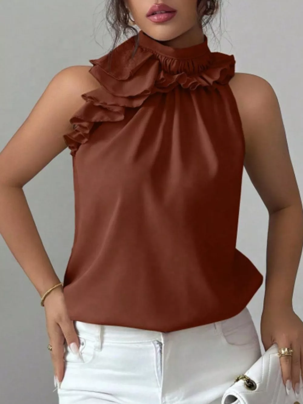 Ruffle High Neck Sleeveless Top, image 20