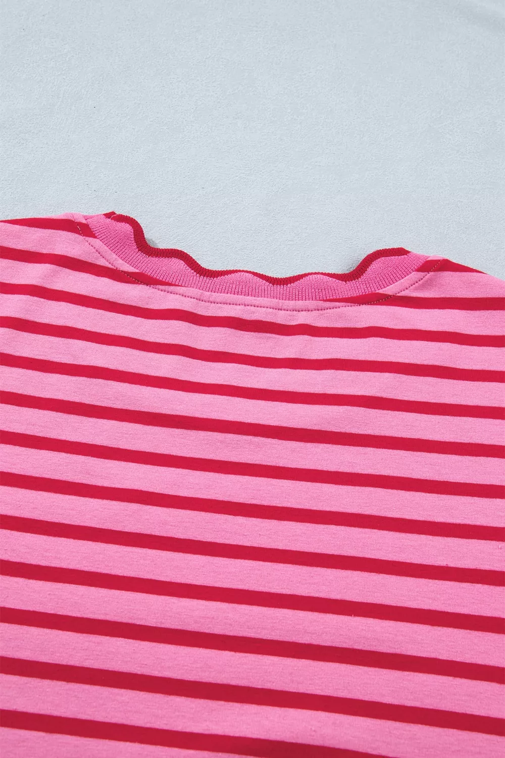 Stripe Striped Short Sleeve Scalloped Trim Side Slit Maxi Tee Dress, image 9