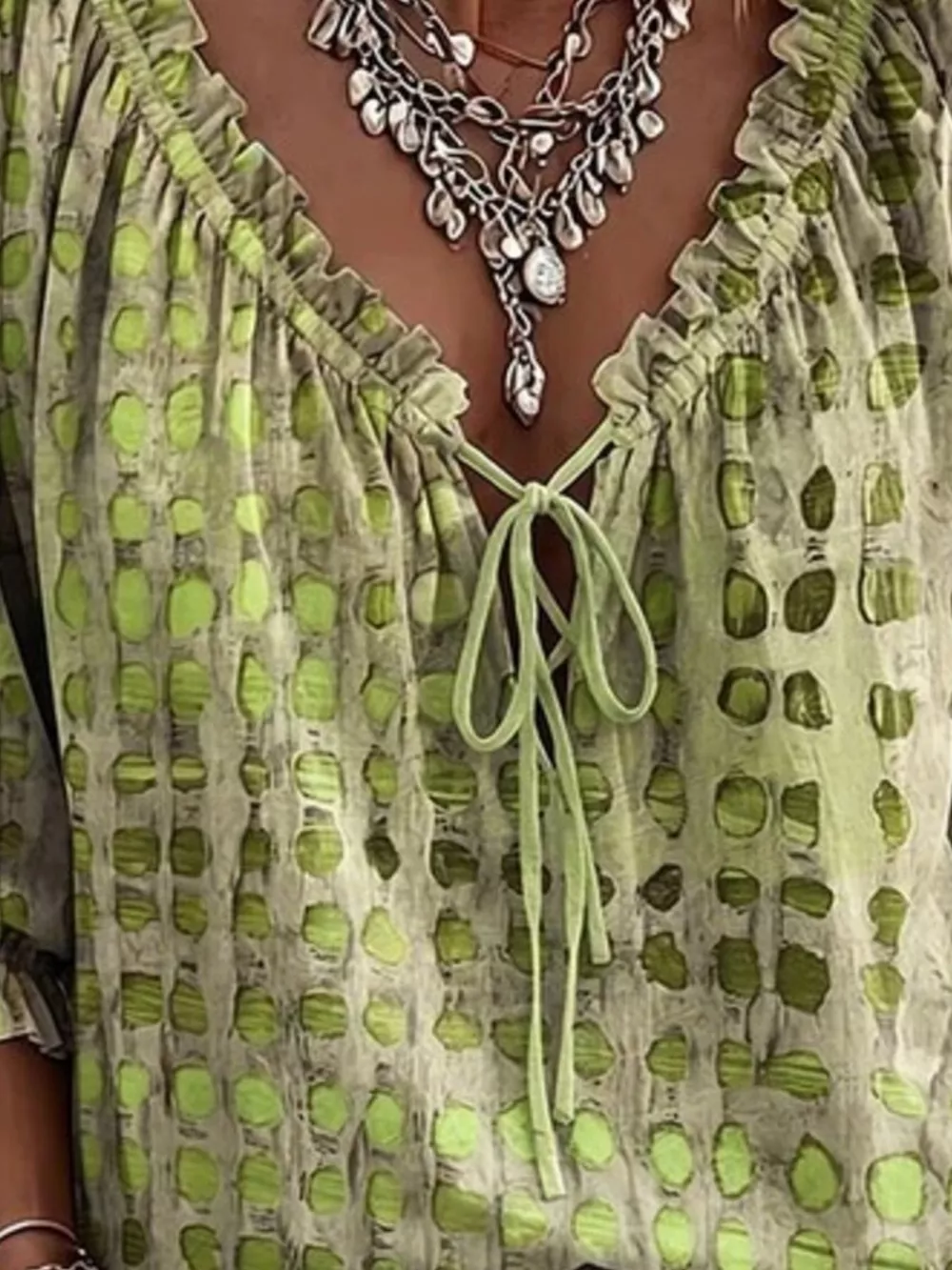 Full Size Tie Neck 3/4 Sleeve Blouse Plus Size, image 9
