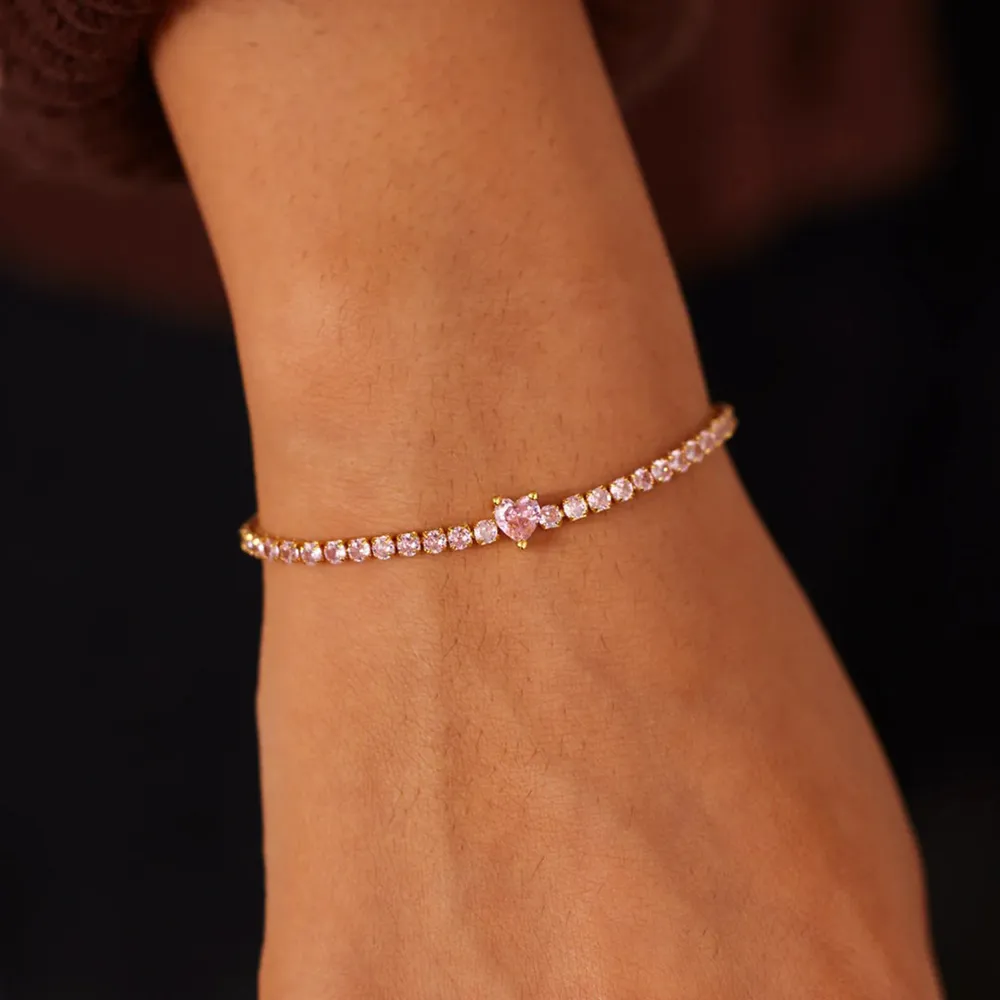 Heart Shape Inlaid Zircon 18K Gold-Plated Bracelet, image 5