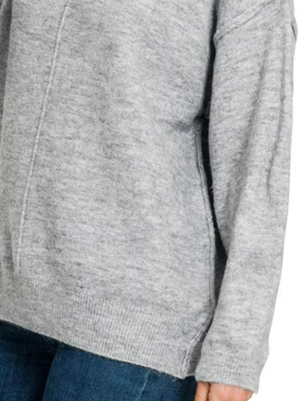 Melange Front Seam Round-Neck Sweater, image 3
