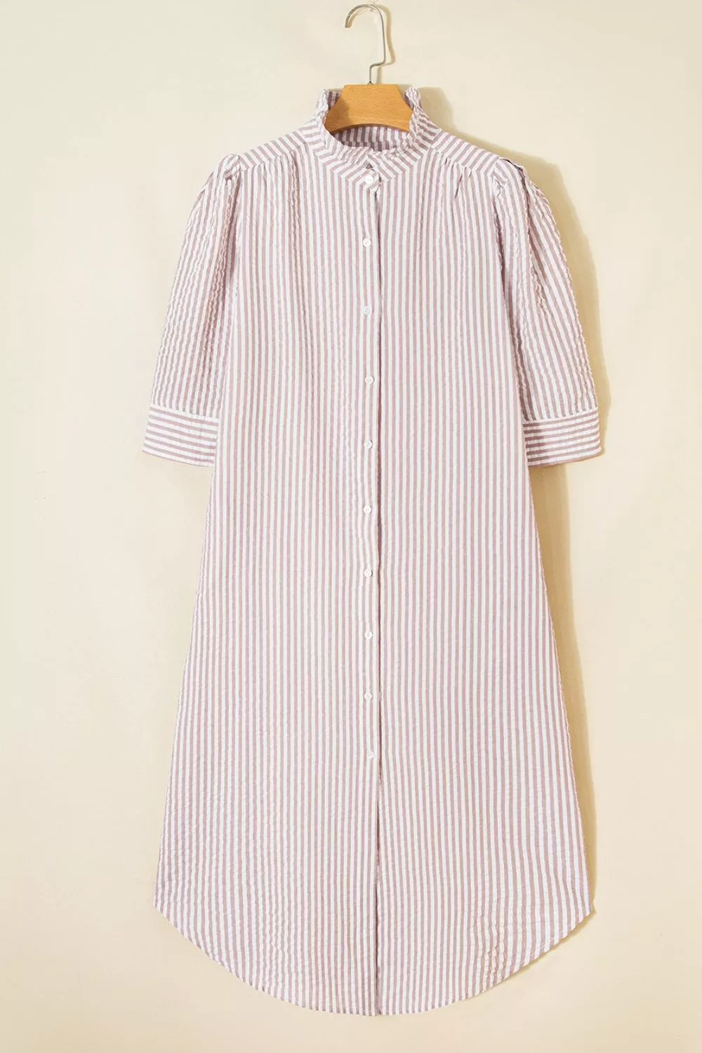 Stripe Frilled Collar Half Sleeve Shirt Dress, image 8