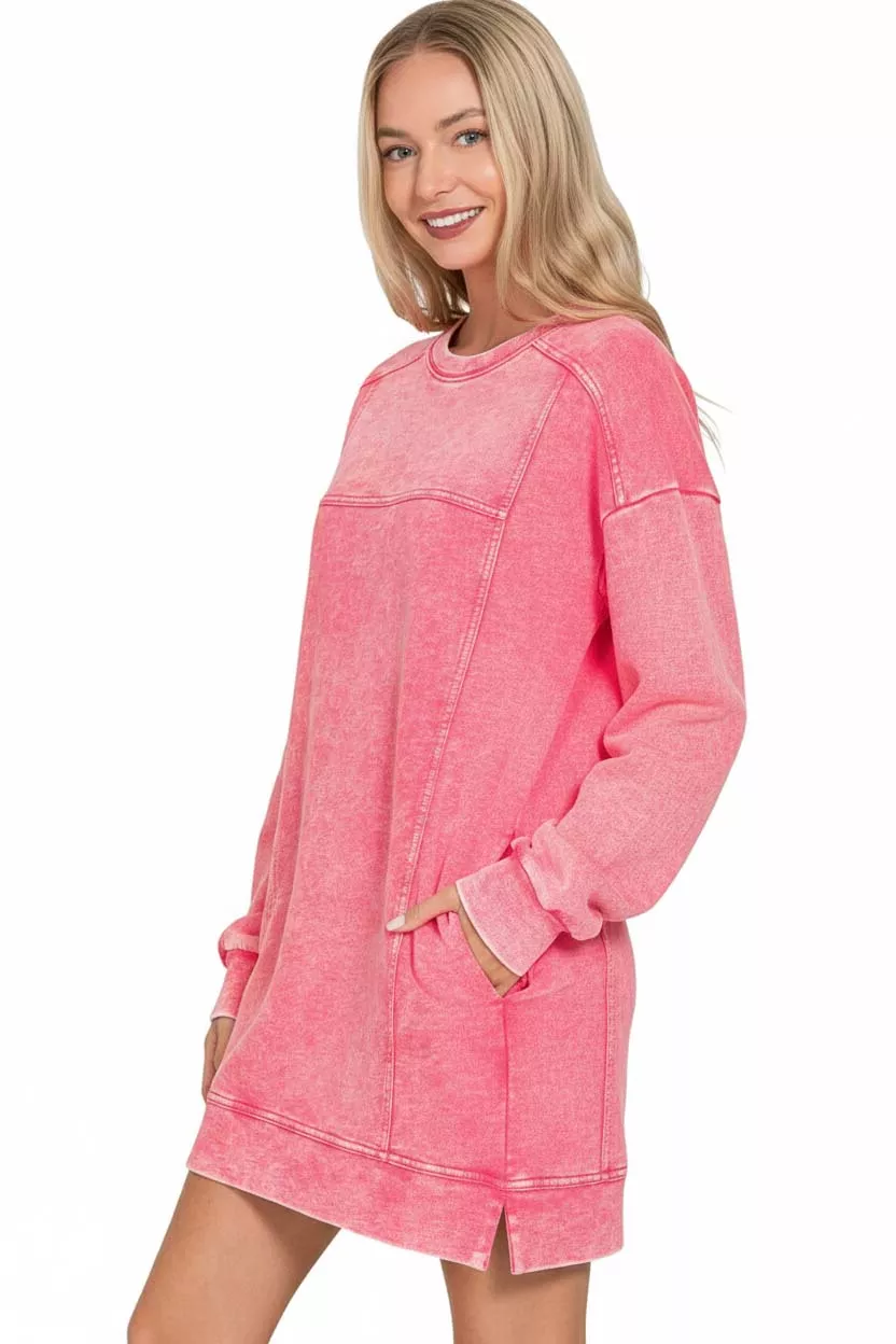 French Terry Acid Washed Dress with Pockets, image 2