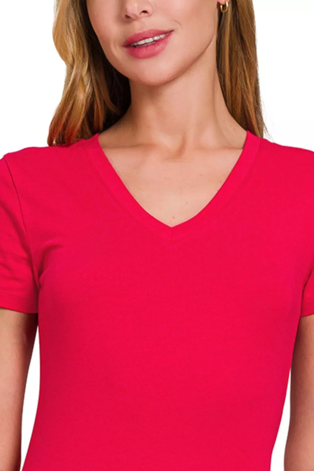 Basic Cotton V-Neck Short Sleeve T-Shirt, image 2