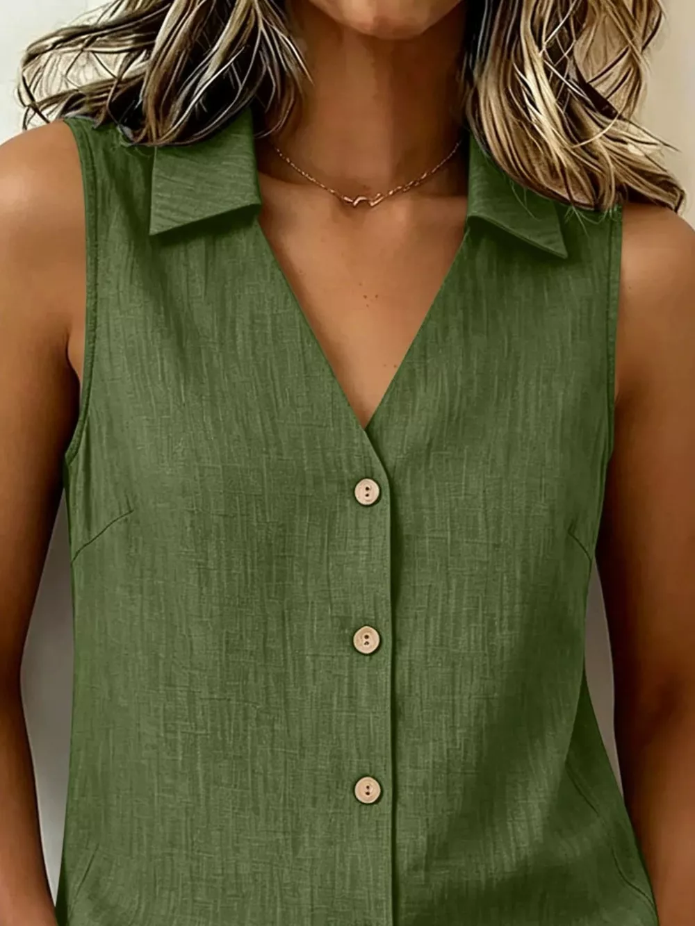 Full Size Button-Up Collared Neck Sleeveless Top Plus Size, image 6