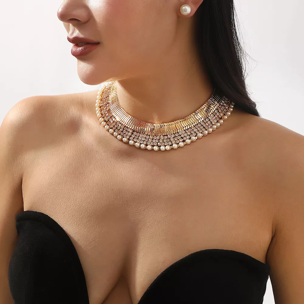 18K Gold-Plated Pearl Earrings and Necklace Jewelry Set, image 2