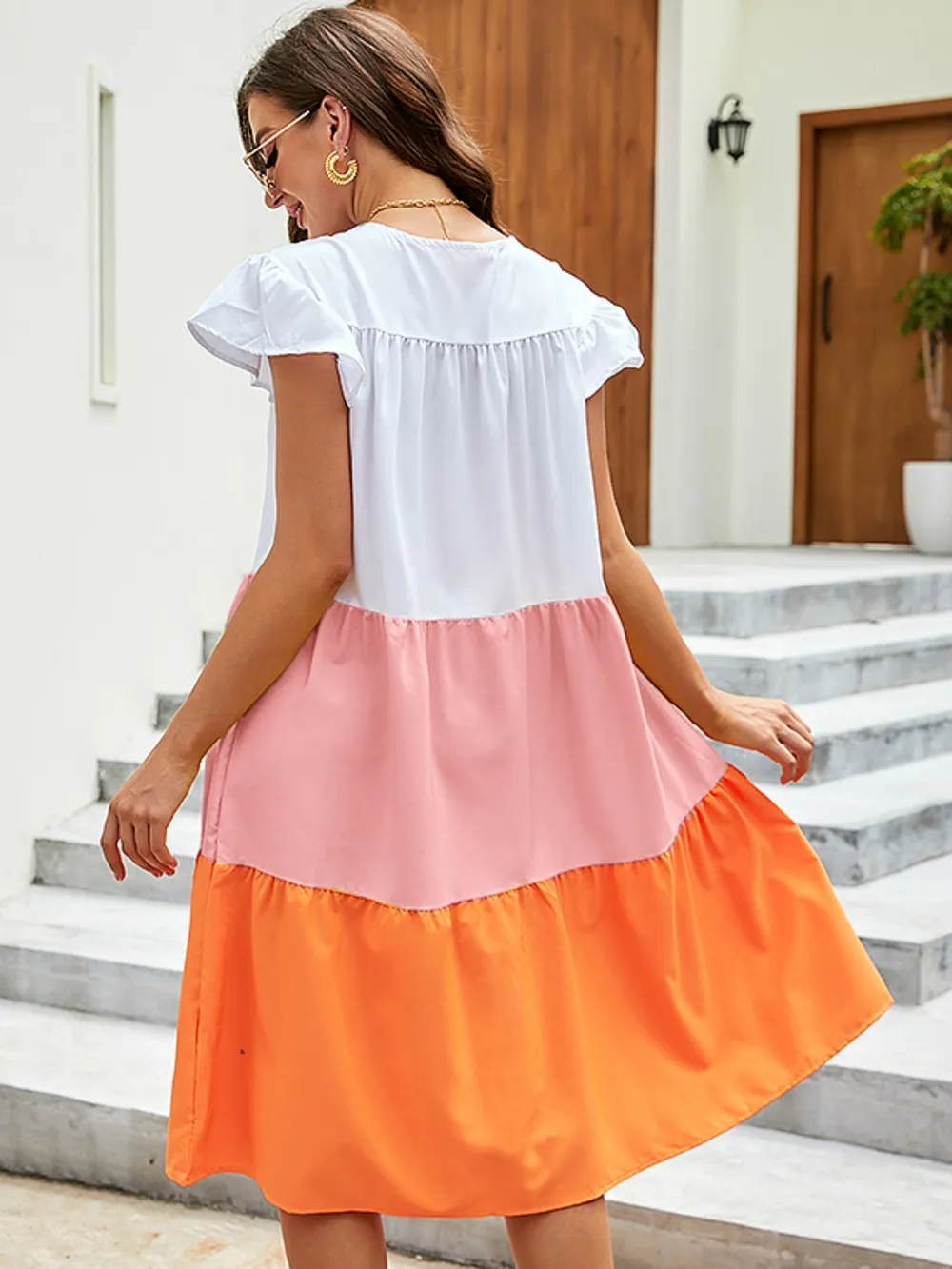 Plus Size Color Block Tiered Ruffle Summer Dress, image 3