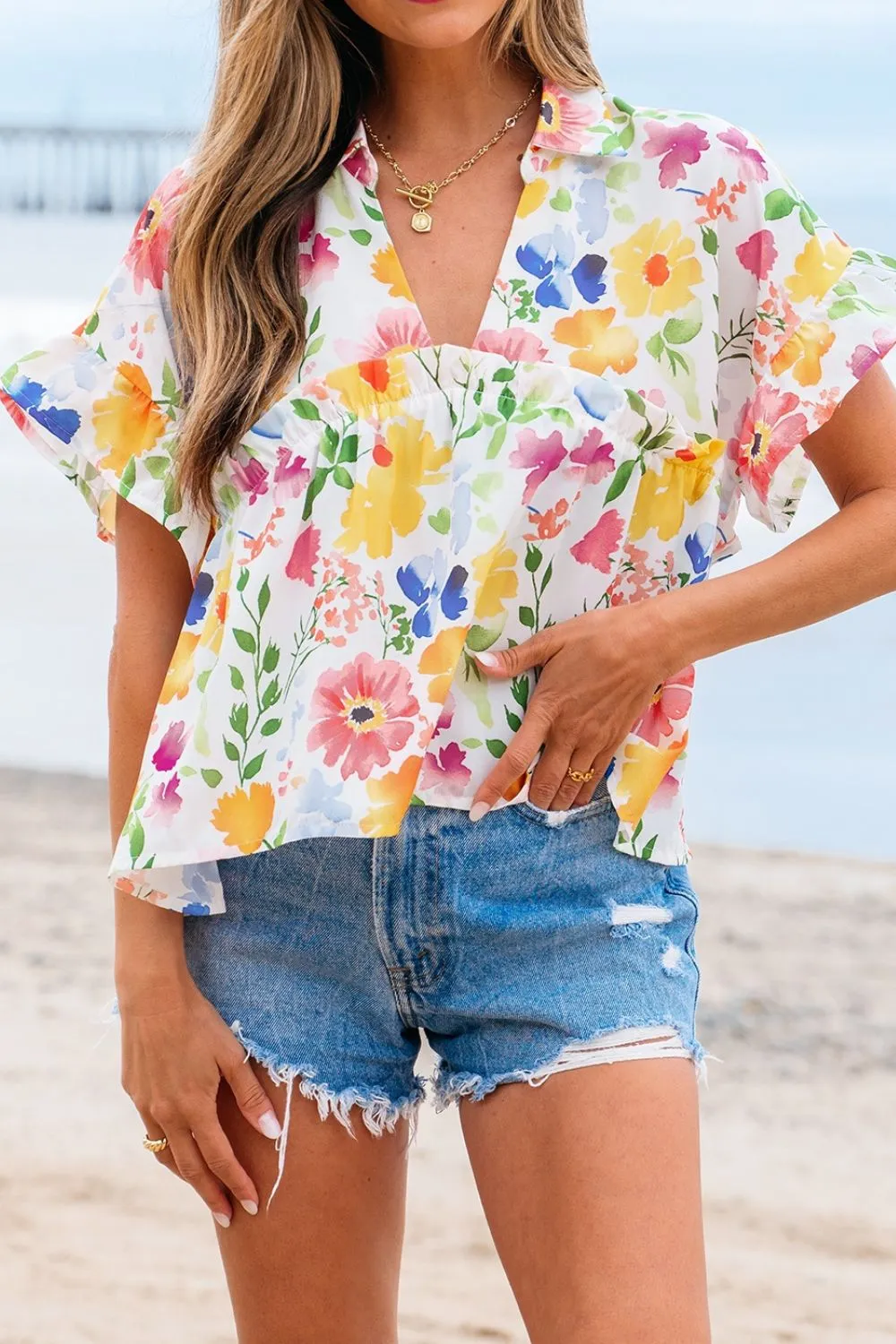 Floral Boxy Fit Ruffled Short Sleeve Blouse, image 15