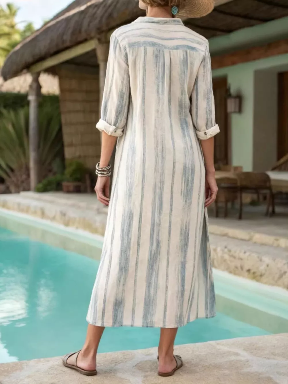 Striped Button-Down Midi Dress, image 5