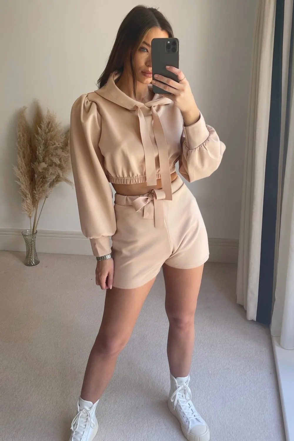 Drawstring Long Sleeve Hooded Top and Shorts Set, image 15