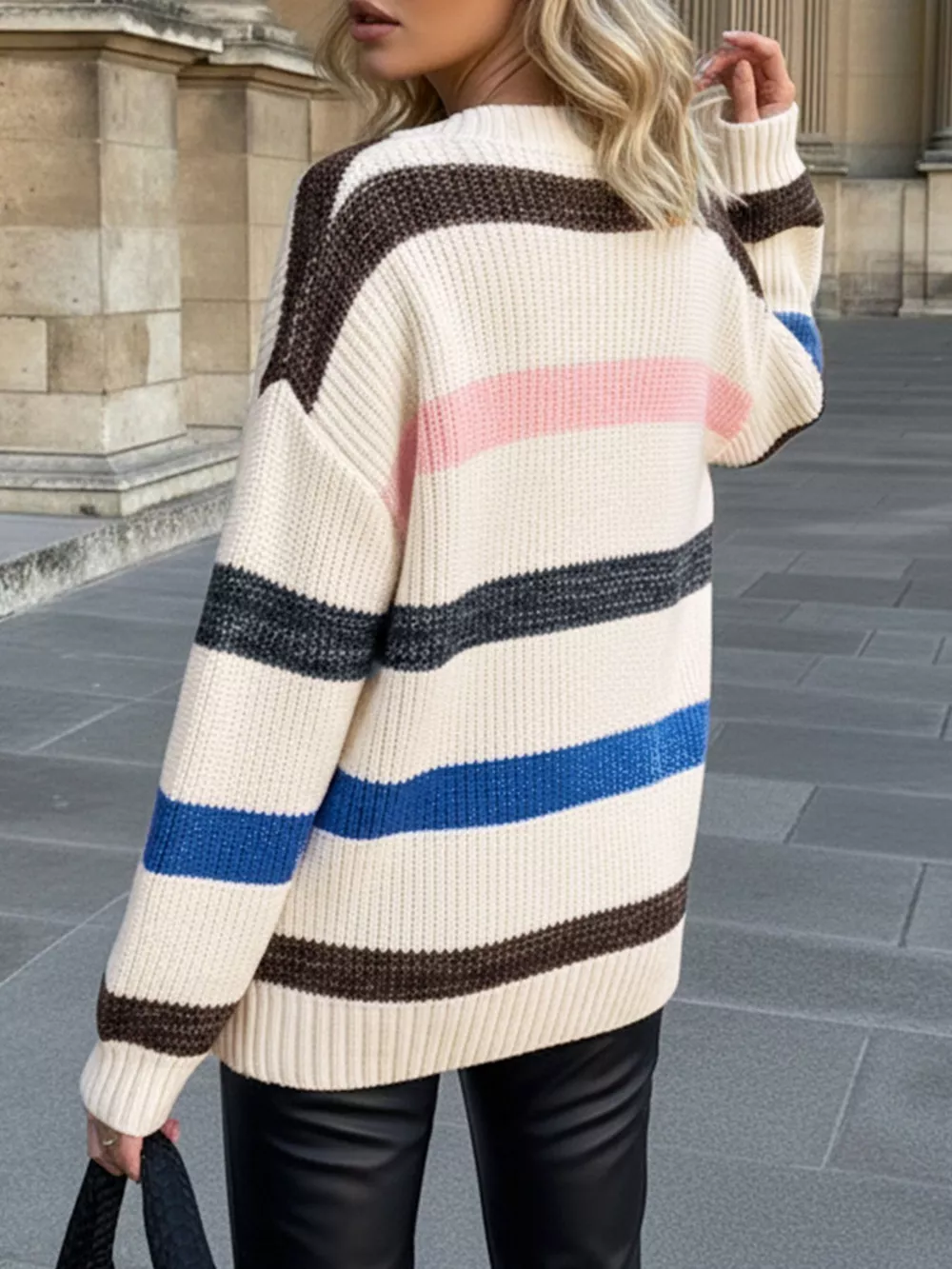 Striped V-Neck Oversized Sweater, image 6