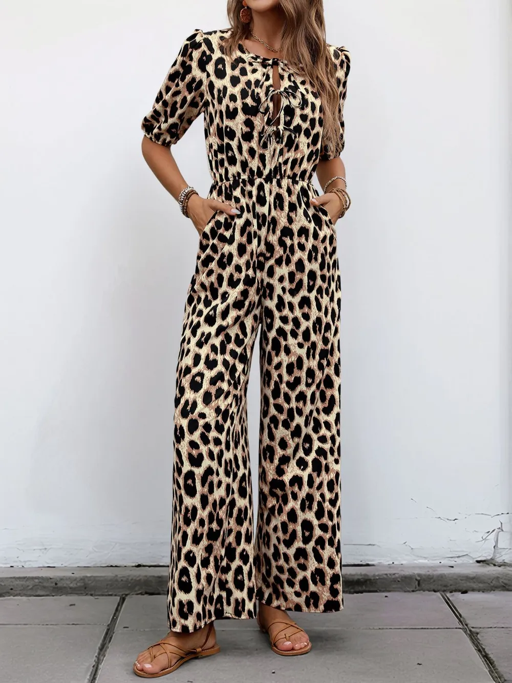 Tied Leopard Half Sleeve Jumpsuit, image 5