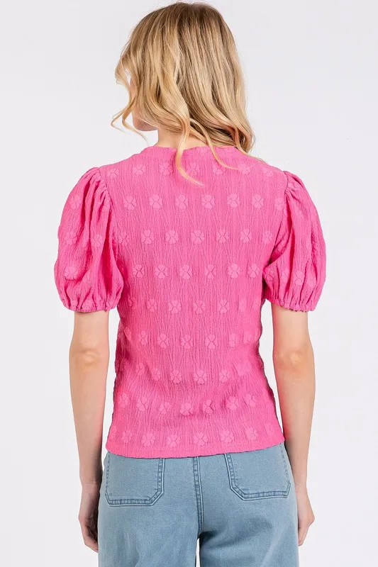 Flower Pattern Round Neck Short Sleeve Top, image 4