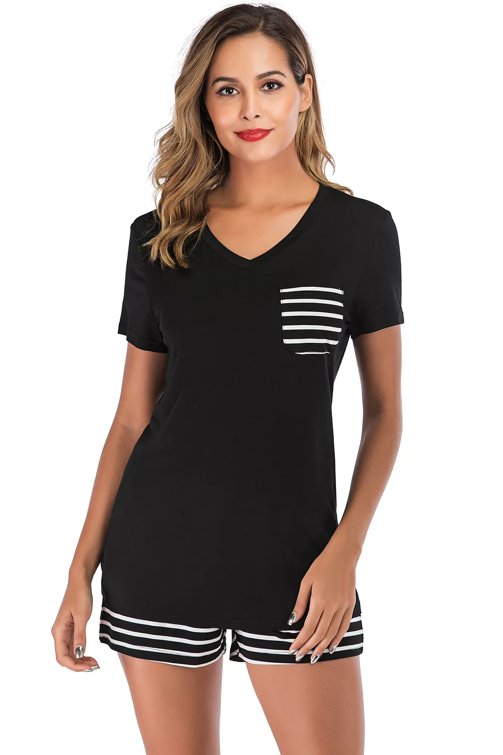 Striped Short Sleeve Top and Shorts Lounge Set, image 20
