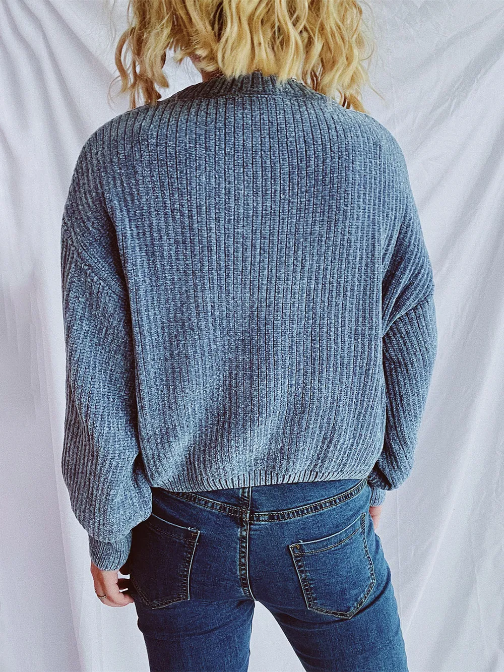 Round Neck Dropped Shoulder Long Sleeve Sweater, image 3